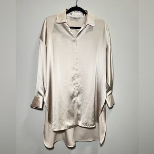 Zara satin button down shirt dress with high slits